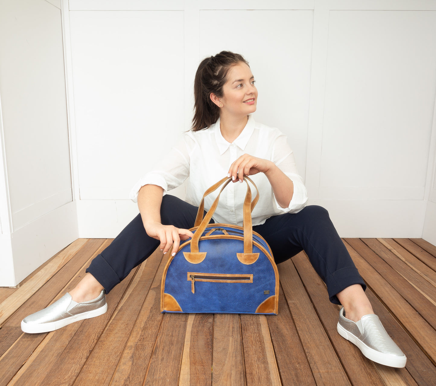 Bolichera Azul Celeste con Ocre