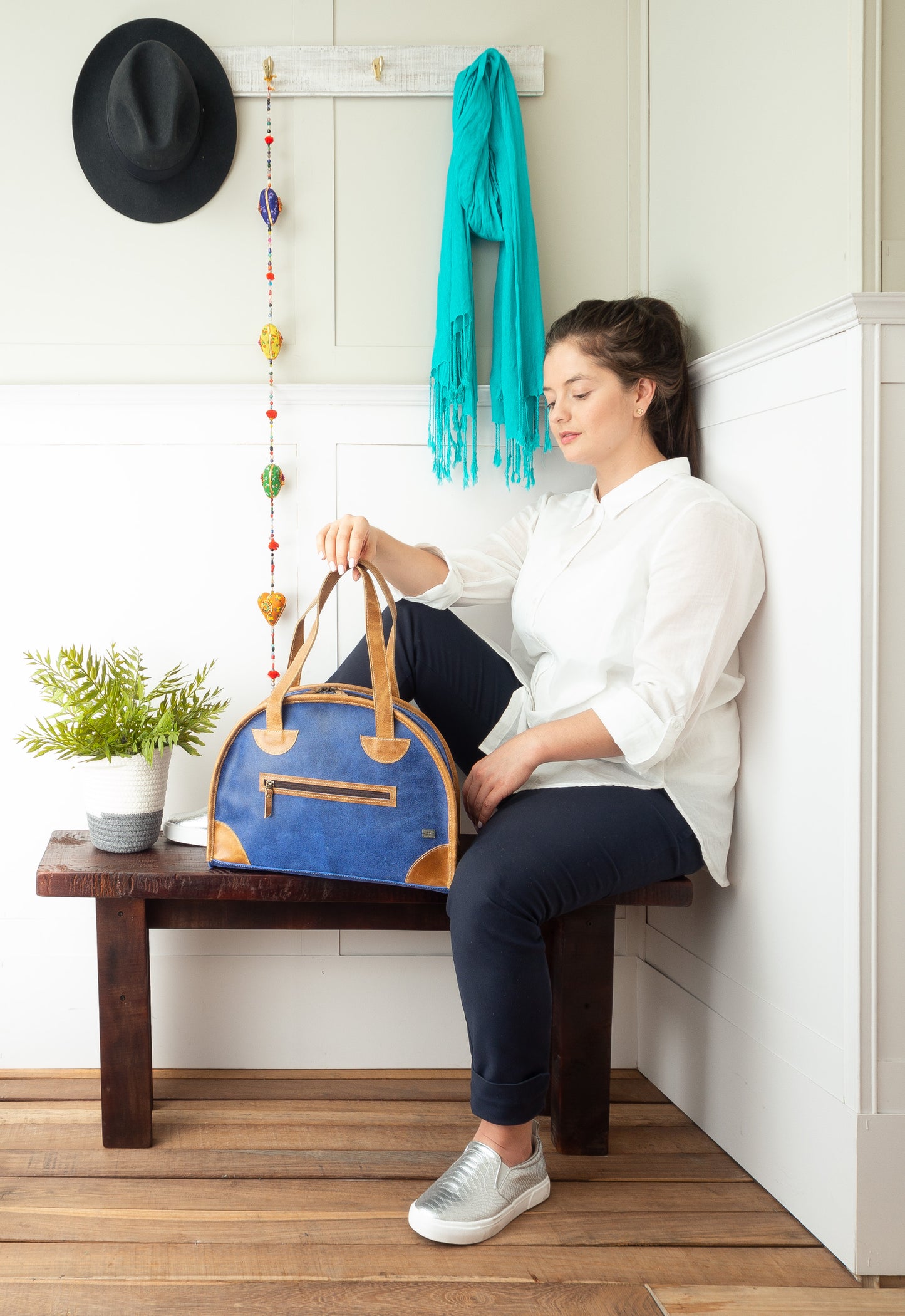 Bolichera Azul Celeste con Ocre