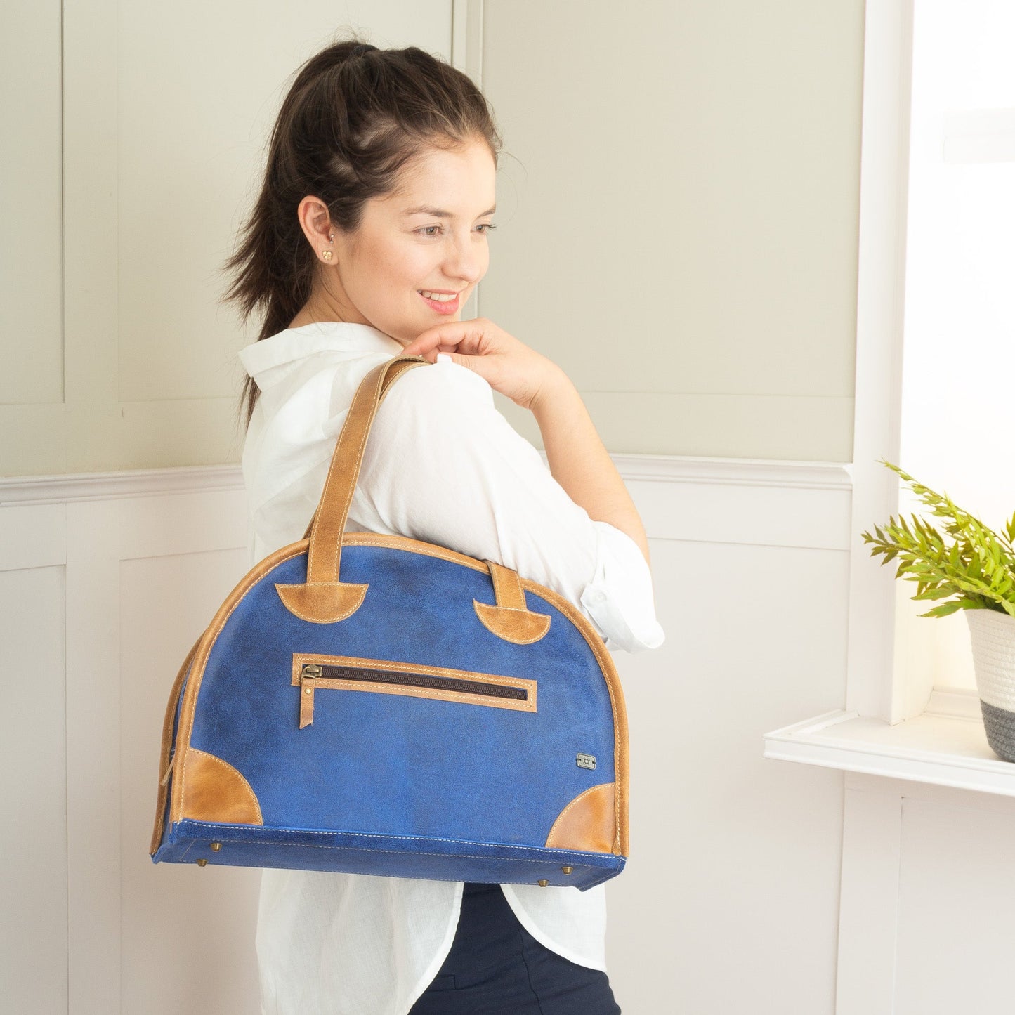 Bolichera Azul Celeste con Ocre