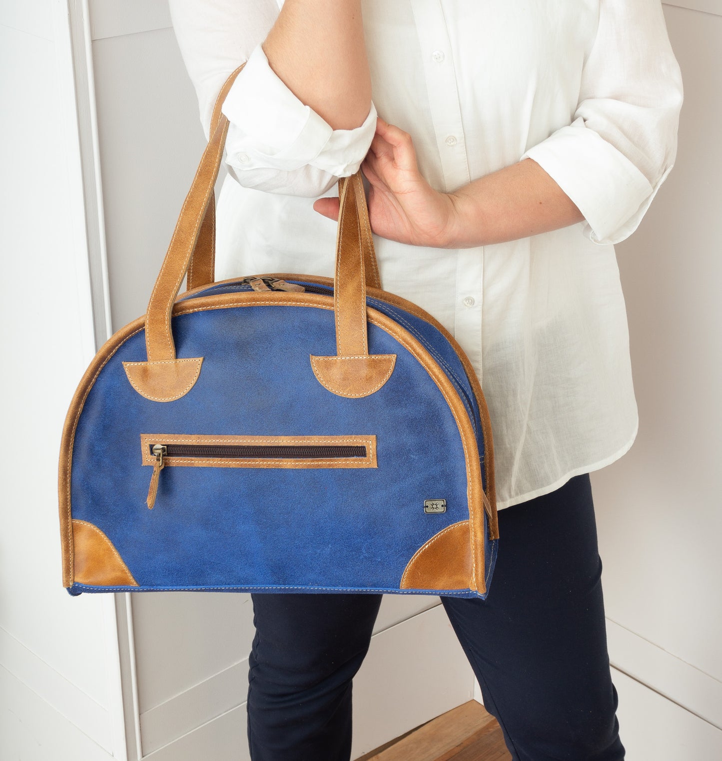 Bolichera Azul Celeste con Ocre