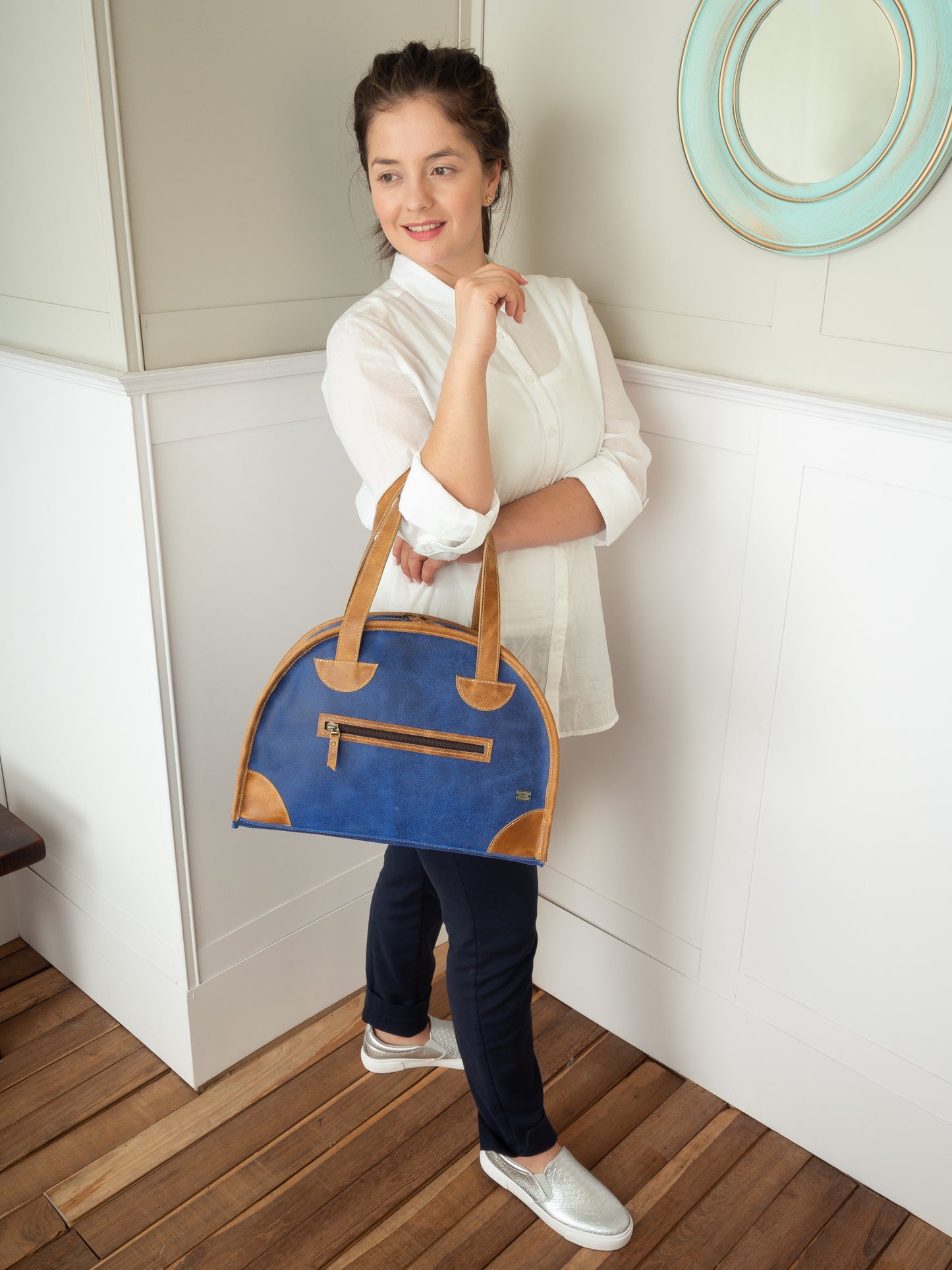 Bolichera Azul Celeste con Ocre